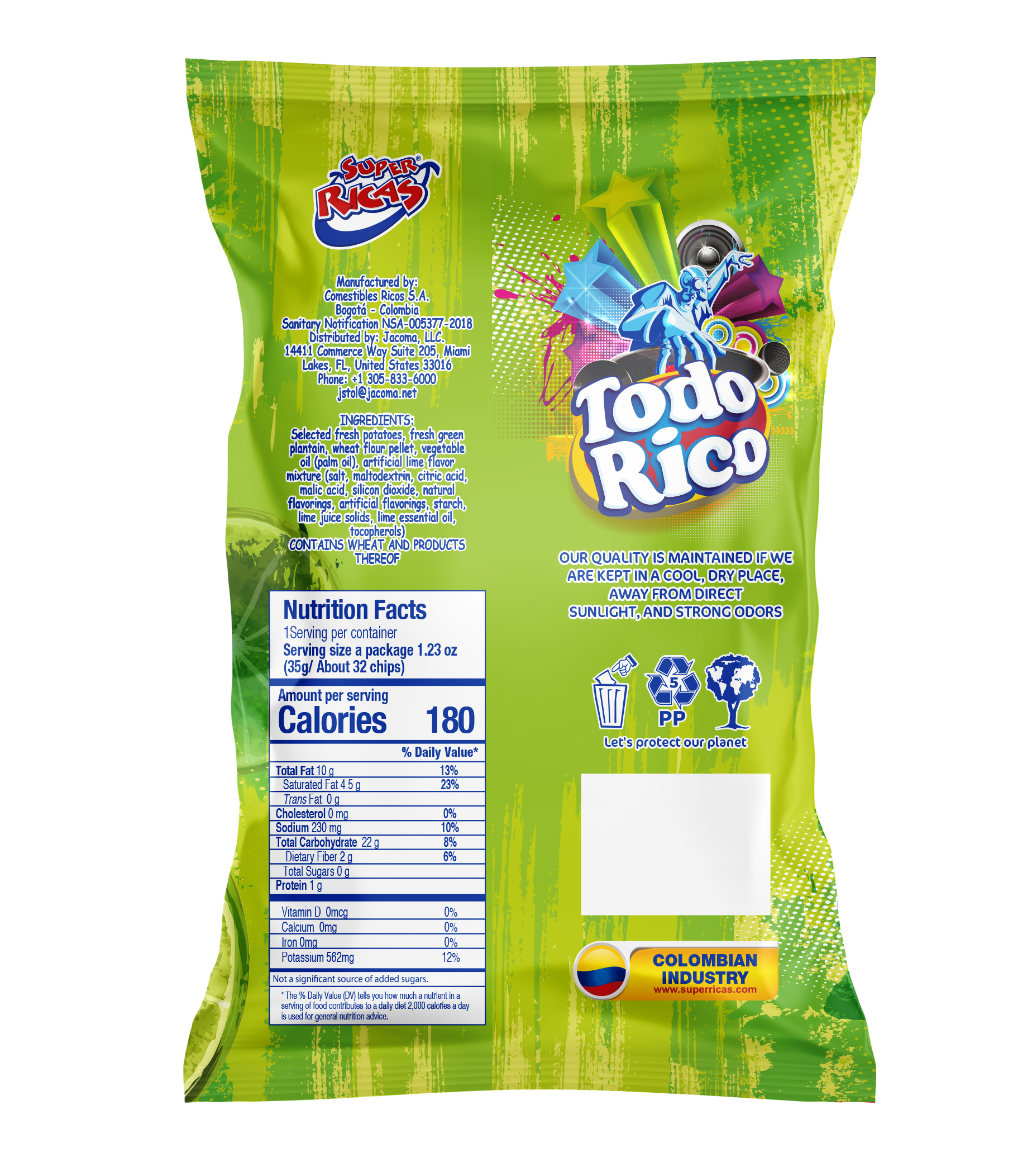 Super Ricas Todo Rico potato, plantain and wheat expanded snack chips, chilli, lime natural flavors - 6 Units