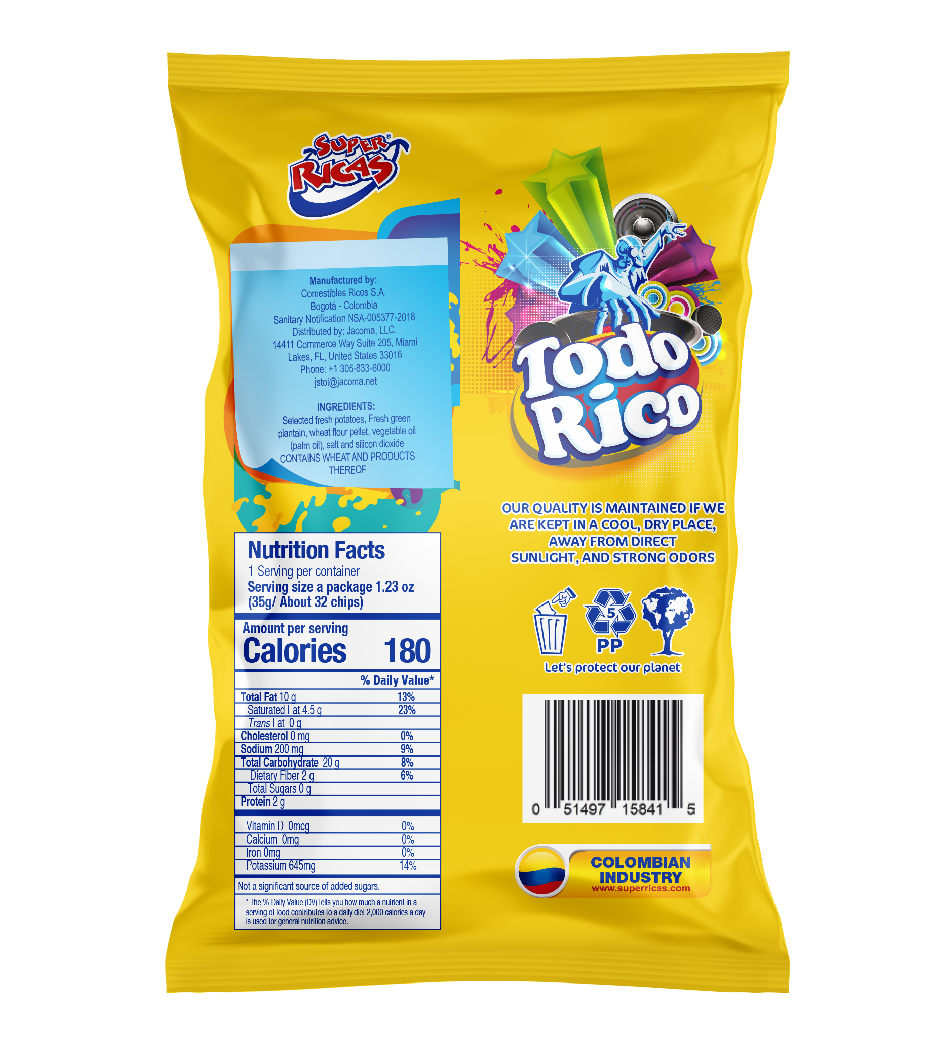 Super Ricas Todo Rico potato, plantain and wheat expanded snack chips, chilli, lime natural flavors - 12 Units
