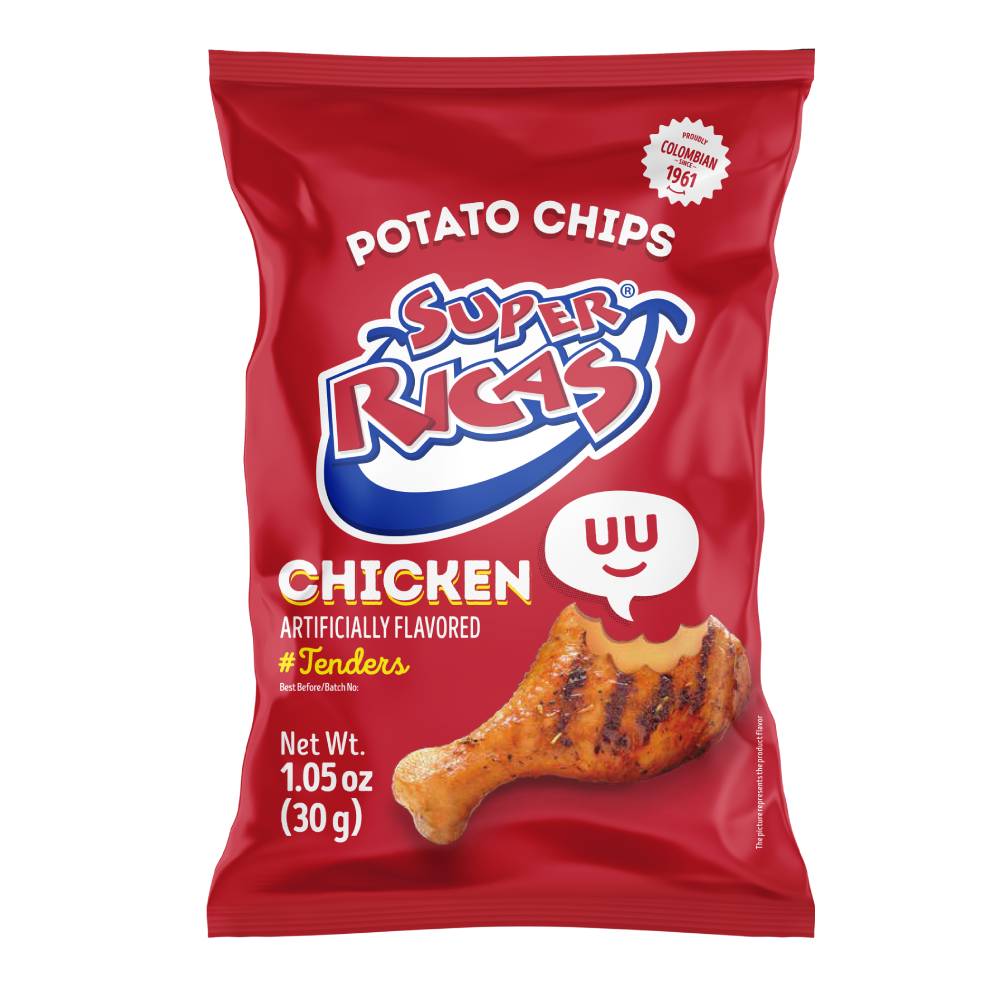 Super Ricas flavored potato chips, chicken, chili, lime, natural, barbecue 0 trans fat, 0 cholesterol (pack 10 units)